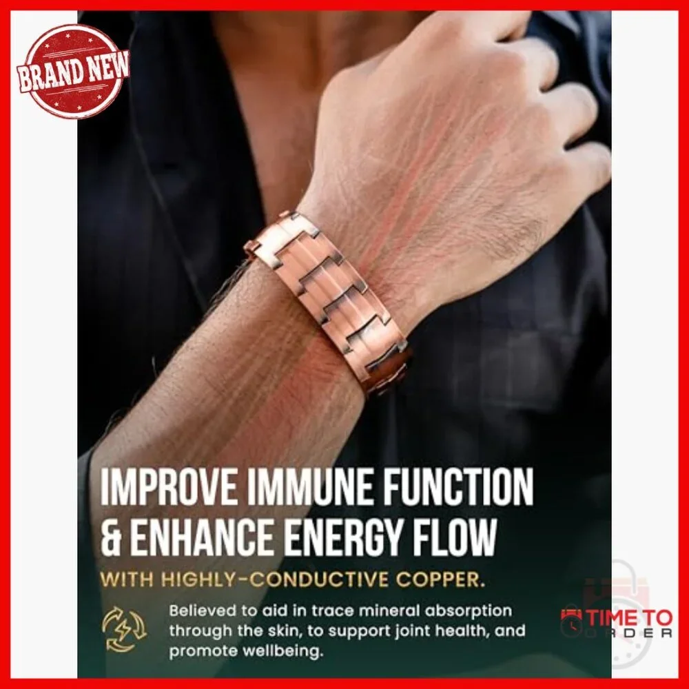 Adjustable Copper Bracelet with Magnets, Fold-Over Clasp, Sizing Tool